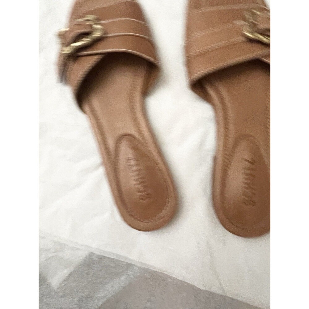 Schutz Wavy Sandals Size 7.5 $155 Brown Leather Flats Buckle Slides Casual Shoes - Picture 6 of 8